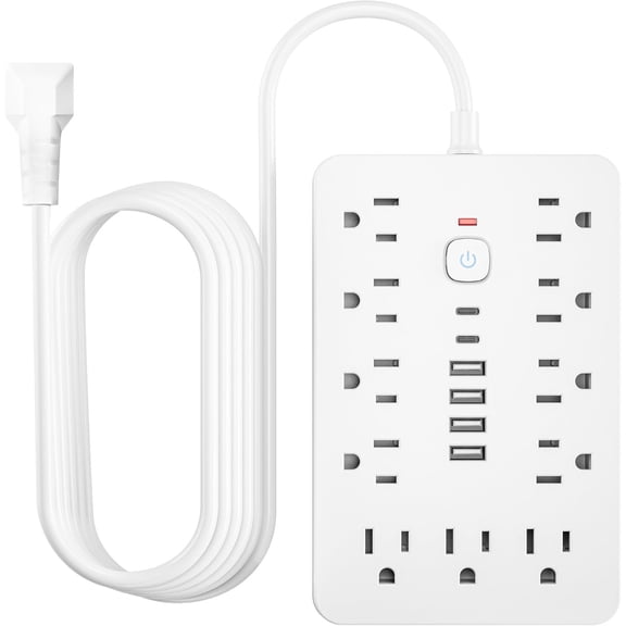 Surge Protector Power Strip 5 Ft,  Extension Cord with Multiple Outlets: 11 AC Outlets, 4 USB & 2 USB C, Multi Plug Outlet Extender, Overload Protection, Wall Mount for  Office Kitchen