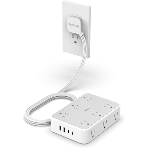 Surge Protector Power Strip, 5FT Flat Extension Cord with Multiple Outlets, 12 Outlet Extender with 4 USB (2 USB-C), Flat Plug Power Strip, 1800J Surge Protection, Office, Dorm Essentials