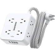 Surge Protector Power Strip - 5ft Braided Extension Cord with 8 Outlets and 4 USB (2 USB C), Flat Wall Plug for Home Office, White