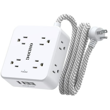Surge Protector Power Strip - 5ft Braided Extension Cord with 8 Outlets and 4 USB (2 USB C), Flat Wall Plug for Home Office, White