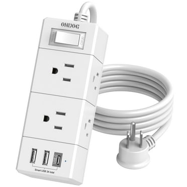 5ft Surge Protector Power Strip -  6 Outlets and 3USB Ports (1 USB C), 3-Sided Outlet Extender for Home, Office, ETL