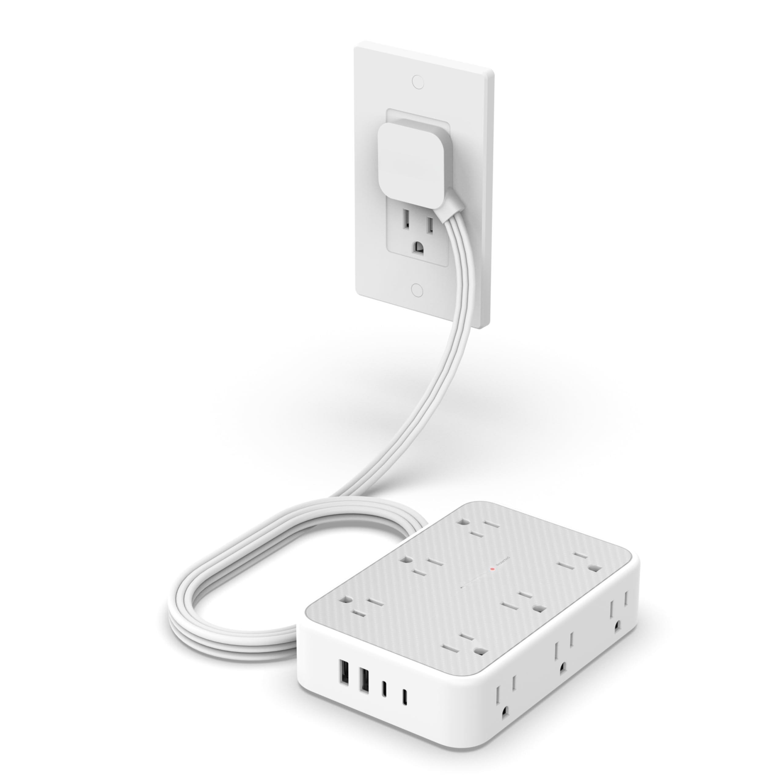 Surge Protector Power Strip  5ft Flat Extension Cord With Multiple Outlets 12 Outlet Extender 4 Usb (2 Usb-c) Plug 1800j Protection Office Dorm