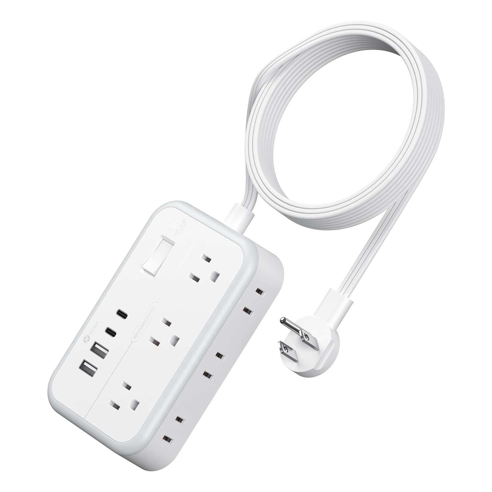 Surge Protector Power Strip With 6 Outlets 4 Usb Port  5 Ft Flat Plug Extension Cord Outlet Extender White Multiple For Indoor Home Office Supplies Dorm Room