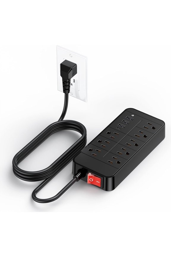 Surge Protector Power Strip -  8 Outlets with 1 USB-C and 3 USB-A Ports for Multiple Devices,5ft Extension Cord,20W USB C   for /Office/Tool shed/Dorm Essential