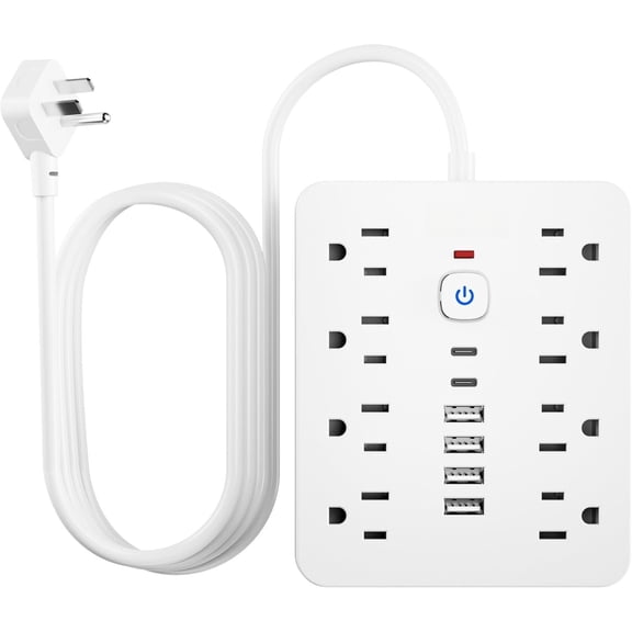 Surge Protector Power Strip - 8 Outlets(1250W/10A) 4 A(2 C, 6FT Flat Plug Extension Cord, Wall Mount Multi Plug Outlet Extender, ETL Listed for , Dorm Room