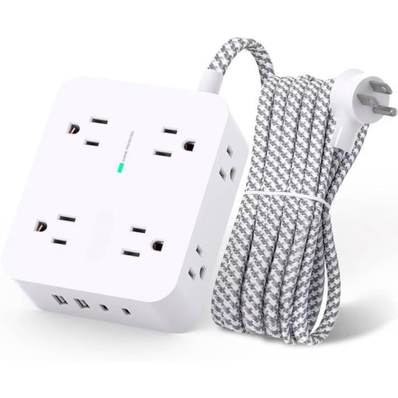 Surge Protector Power Strip - 8 Outlets 4 USB (2 USB C) Charging Ports, Multi Plug Outlet Extender, 5Ft Braided Extension Cord