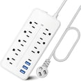 thumbnail image 1 of Surge Protector Power Strip, 8 Outlets with 4 USB Ports (1 USB C),Flat Plug Power Strip with 4 Feet Extension Cord, Wall Mount, Desk USB Charging Station for Home, Office, ETL,1700 Joules,White, 1 of 8