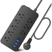 Surge Protector Power Strip, 8 Outlets with 4 USB Ports 1 USB C,Flat Plug Power Strip with 4 Feet Extension Cord, Wall Mount, Desk USB Charging Station for Home, Office, ETL,1700 Joules,Black