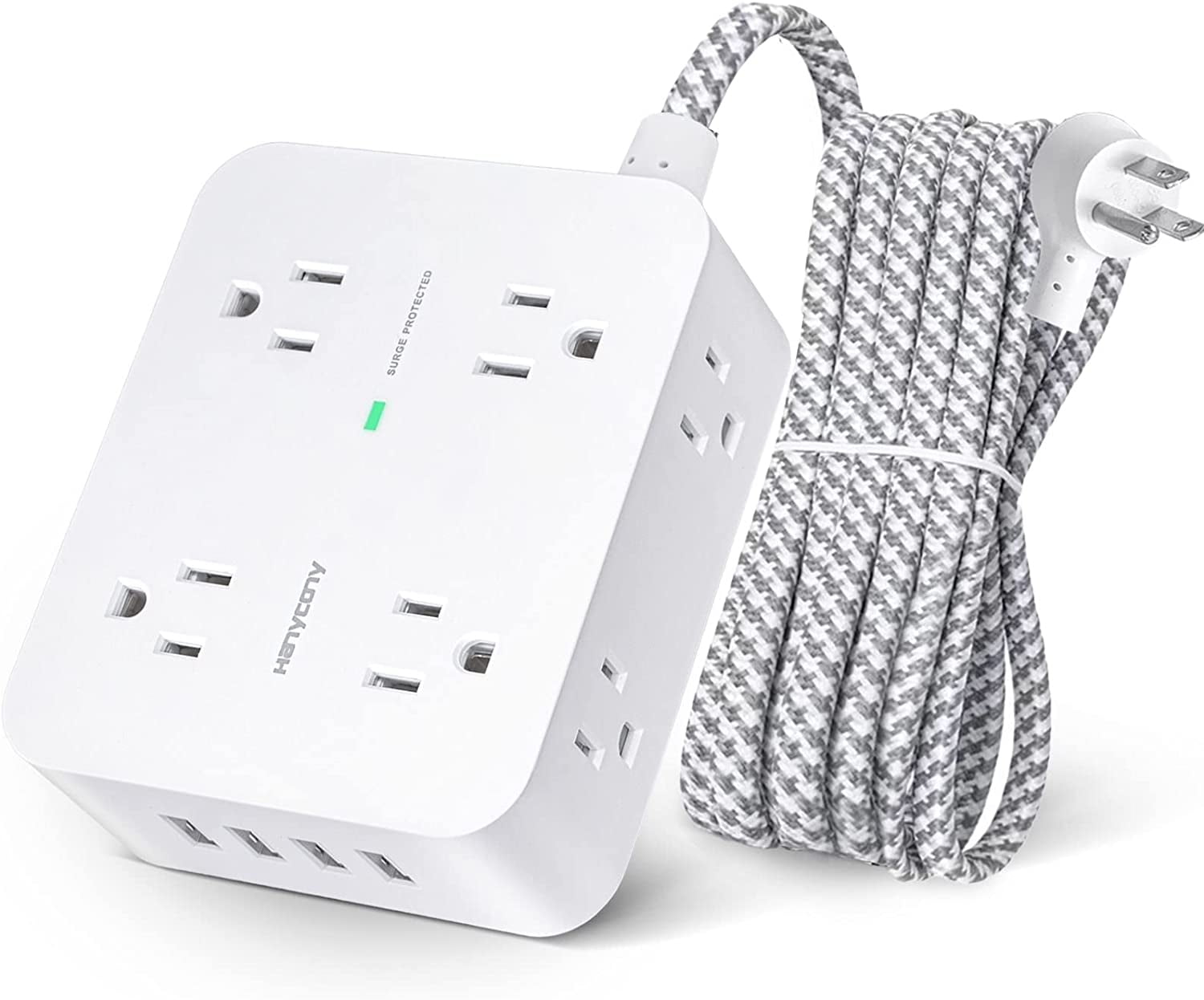Surge Protector Power Strip - 8 Widely Outlets with 4 USB Charging Ports, 3 Side Outlet Extender with 5Ft Braided