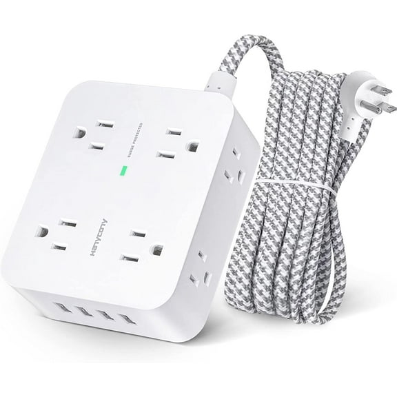 Surge Protector Power Strip - 8 Widely Outlets with 4 USB Charging Ports, 3 Side Outlet Extender with 5Ft Braided
