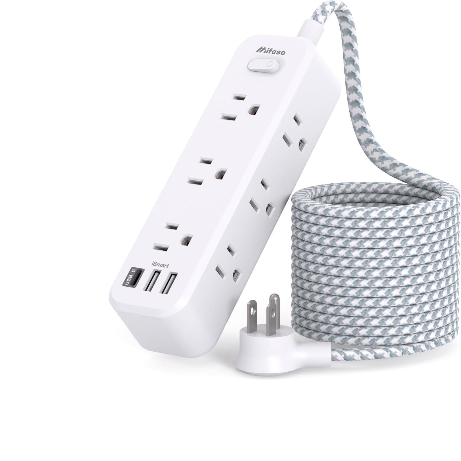 Travel Power Strip, QWOZUEO Surge Protector Power Strip, 5ft Retractable Extension Cord, Flat Plug Power Strip with 4 Outlets 2 USB Ports, Wall