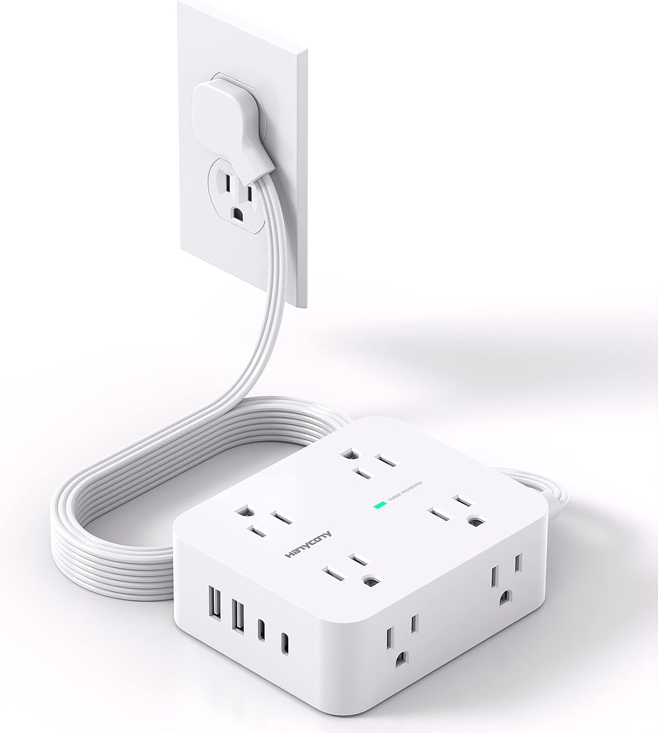 Sur Protector Power Strip, Extension Cord with Multiple Outlets, 5 Ft Ultra Thin Flat Plug 8 Outlets 4 USB Ports(2USB C), 1080J Outlet Extender for Home Office Colle Dorm Room Essentials