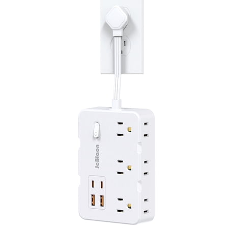 Surge Protector Power Strip with Flat Plug, 15CM Extension Cord with 6 AC Outlets 4 USB Ports,1050J Surge Protection, White price history and forecast - JcBlaon TQ6