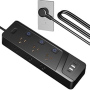 Surge Protector Power Strip with Individual Switches, 6 Wide Spaced Outlet 4 USB Ports 2 USB C, 6 ft Extension Cord with Switch On/Off, 3 Prong Flat Plug, Wall Mount for Travel Home Office Black
