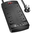 thumbnail image 1 of Surge Protector Power Strip , ONDOG 6ft Extension Cord with 8 Outlets and 3USB Ports & 1USB C Port, 2700 Joules, ETL Listed, Black, 1 of 6