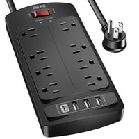 ONDOG Surge Protector Power Strip with 6-Feet Extension Cord, 8 Outlets, 3 USB-A & 1 USB-C Ports (Black)