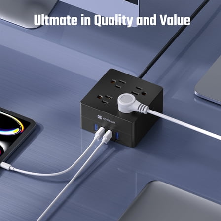 Superdanny Surge Protector Power Strip Outlets 4 USB Ports Mountable 5 ft Extension Cord Black