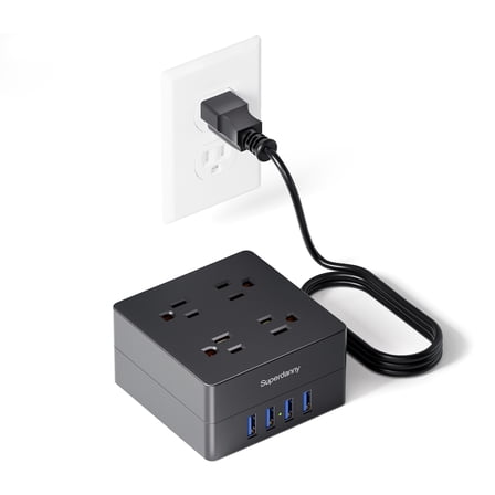 Superdanny Surge Protector Power Strip Outlets 4 USB Ports Mountable 5 ft Extension Cord Black