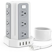 برج Surge Protector Power Strip مع 12 منفذًا 4 منافذ USB ، محطة شحن كهربائية 10 قدم ، أبيض