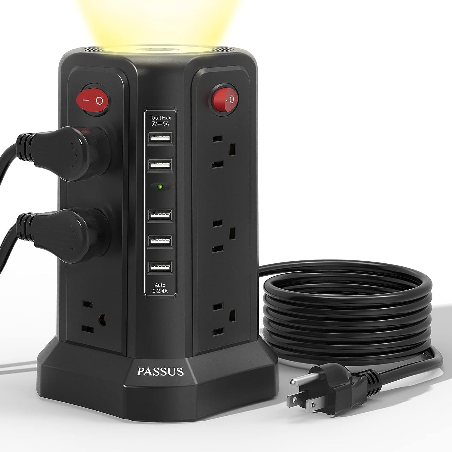 Surge Protector Power Strip Tower with 5 USB Ports and Night Light
