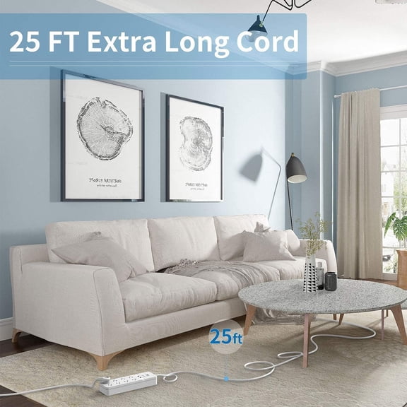 Surge Protector Power Strip with USB, 25 ft Extension Cord, 8 Outlet 2 USB Desktop Charging Station, ETL Listed, Wall Mountable for Home and Office, White