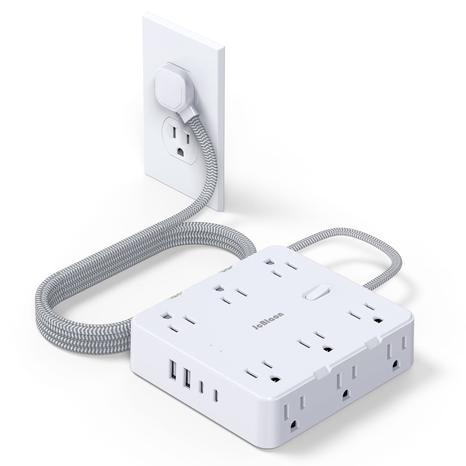 Surge Protector Power Strip with USB Ports, 5ft Braided Extension Cord 3-Side 12-Outlet,White