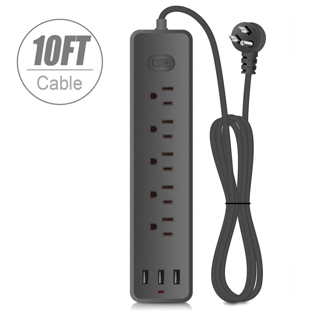 BOHASHIN Surge Protector Power Strip, with 5 Outlets and 3 USB Ports, 10ft Extension Cord, ETL Listed, Black