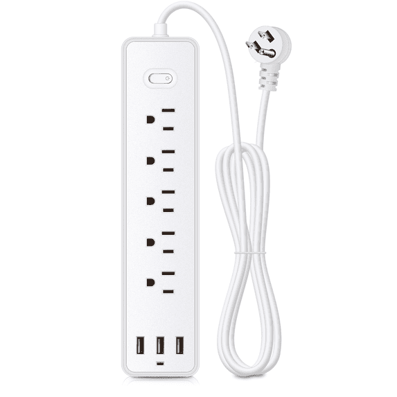 BOHASHIN Surge Protector Power Strip, with 5 Outlets and 3 USB Ports, 4ft Extension Cord, ETL Listed, White