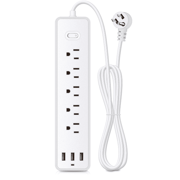 BOHASHIN Surge Protector Power Strip, with 5 Outlets and 3 USB Ports, 4ft Extension Cord, ETL Listed, White