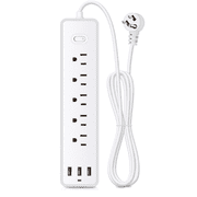 BOHASHIN Surge Protector Power Strip with 5 Outlets and 3 USB Ports, 4 ft Flat Plug Extension Cord for Home Office, Dorm Room and Bedroom, 110V 10A, White