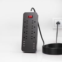 Surge Protector Power Strip with 8 Outlets and 8 USB Ports (2 USB-C), 1700 Joules, 6FT Braided Extension Cord, Ultra Flat Plug, Wall Mount Charging Station, Black