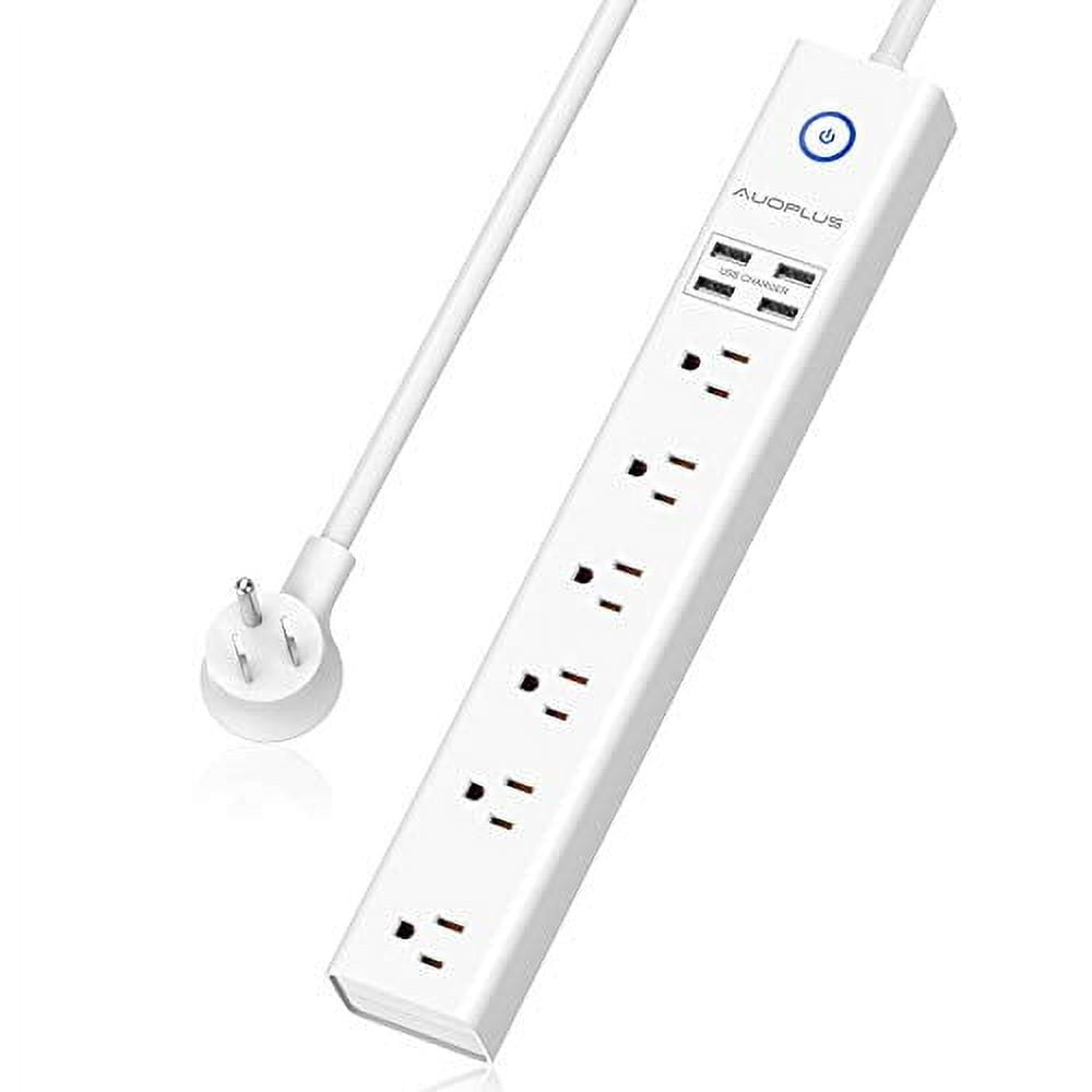 White 10ft Surge Protector Power Strip with USB Ports