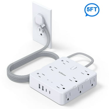 Surge Protector Power Strip with USB Ports, 5ft Braided Extension Cord 3-Side 12-Outlet,White