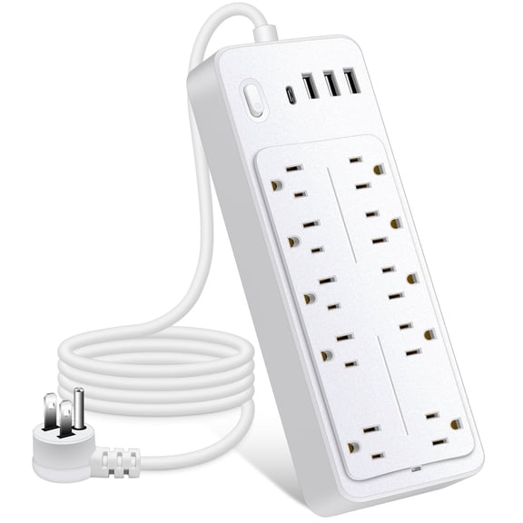 BOHASHIN Surge Protector Power Strip with USB, with 10 Outlets and 3 USB Ports and 1 USB C, 4ft Extension Cord for Home Office, UL Listed, White