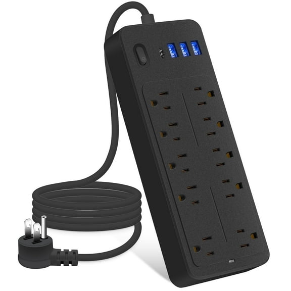 BOHASHIN Surge Protector Power Strip with USB, with 10 Outlets and 3 USB Ports and 1 USB C, 4ft Extension Cord for Home Office, UL Listed, Black
