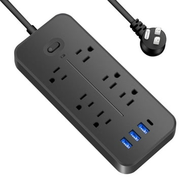 Surge Protector Power Strip with USB, with 6 Outlets and 3 USB Ports and 1 USB C, 4ft Extension Cord(2000W/15A)  for Home Office, ETL Listed, Black