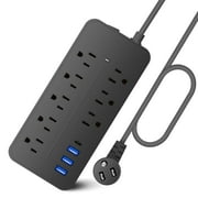 BOHASHIN Surge Protector Power Strip with USB, with 8 Outlets and 3 USB Ports and 1 USB C, 4Ft Flat Extension Cord for Home Office, ETL Listed, Black