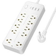 Surge Protector with USB Ports Flat Plug Extension Cord with 10