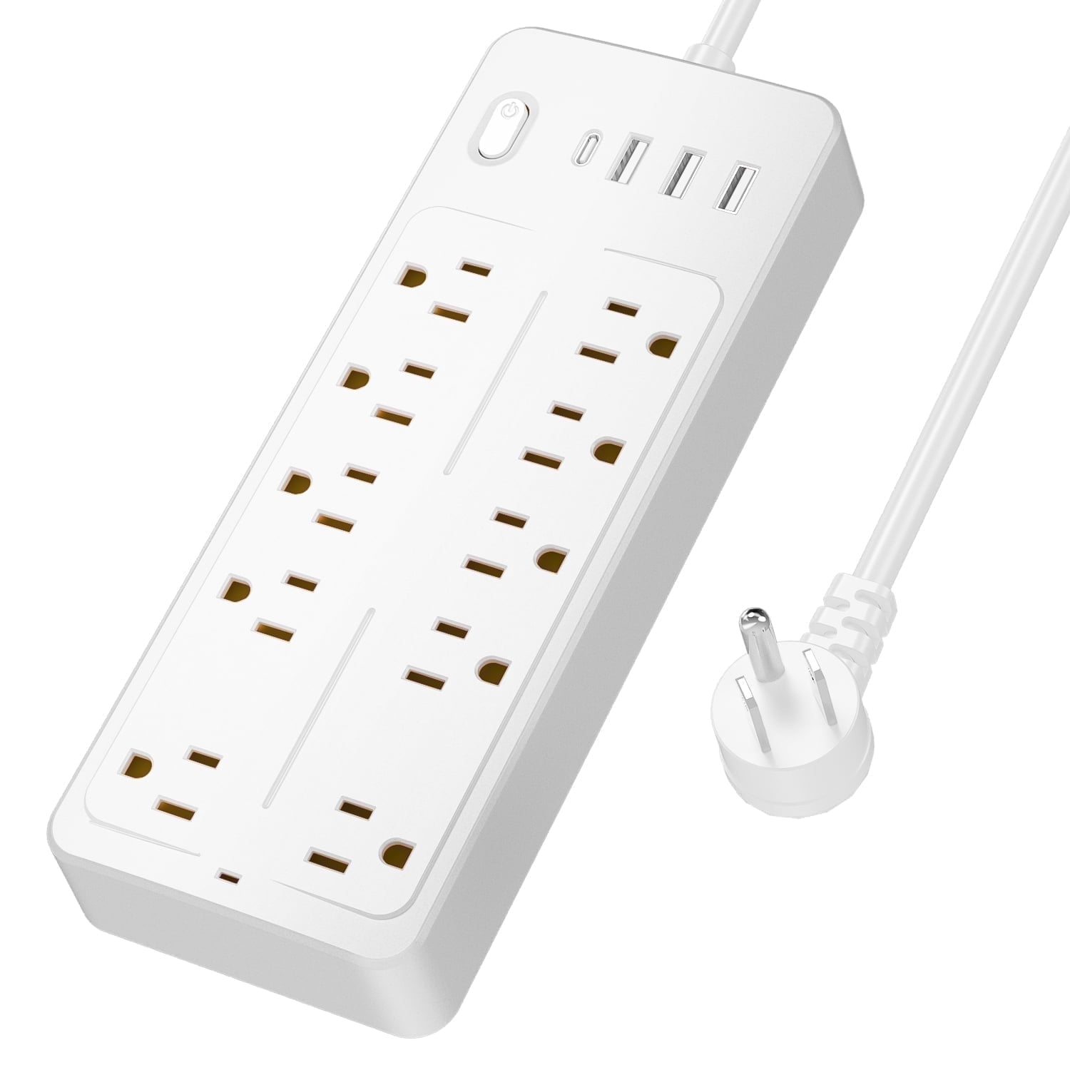 Power Strip - 10 Outlets with 4 USB Charging Ports, Surge Protector Power Strip with 4 Foot extension cord, Desktop USB Charging Station for Home Office, White