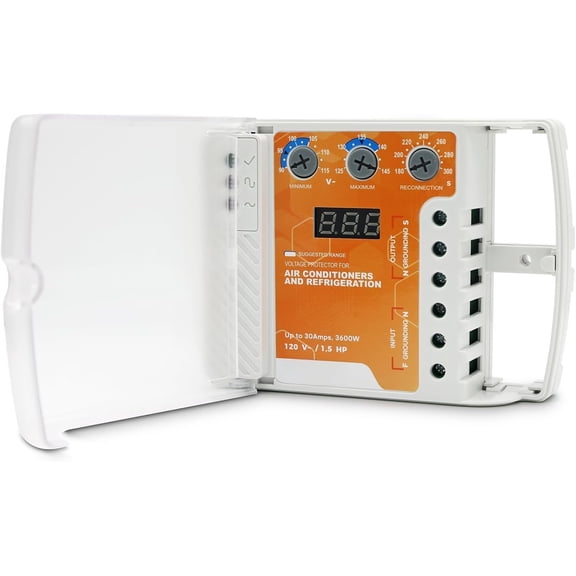 Surge Protector, Regulator, Wiring Heavy Duty Power Surge Protector Outlet for Refrigerator, TV, and Appliance, Adjustable, LED Display Screen, 120V, 30A, 3600Watts, 1 Pack