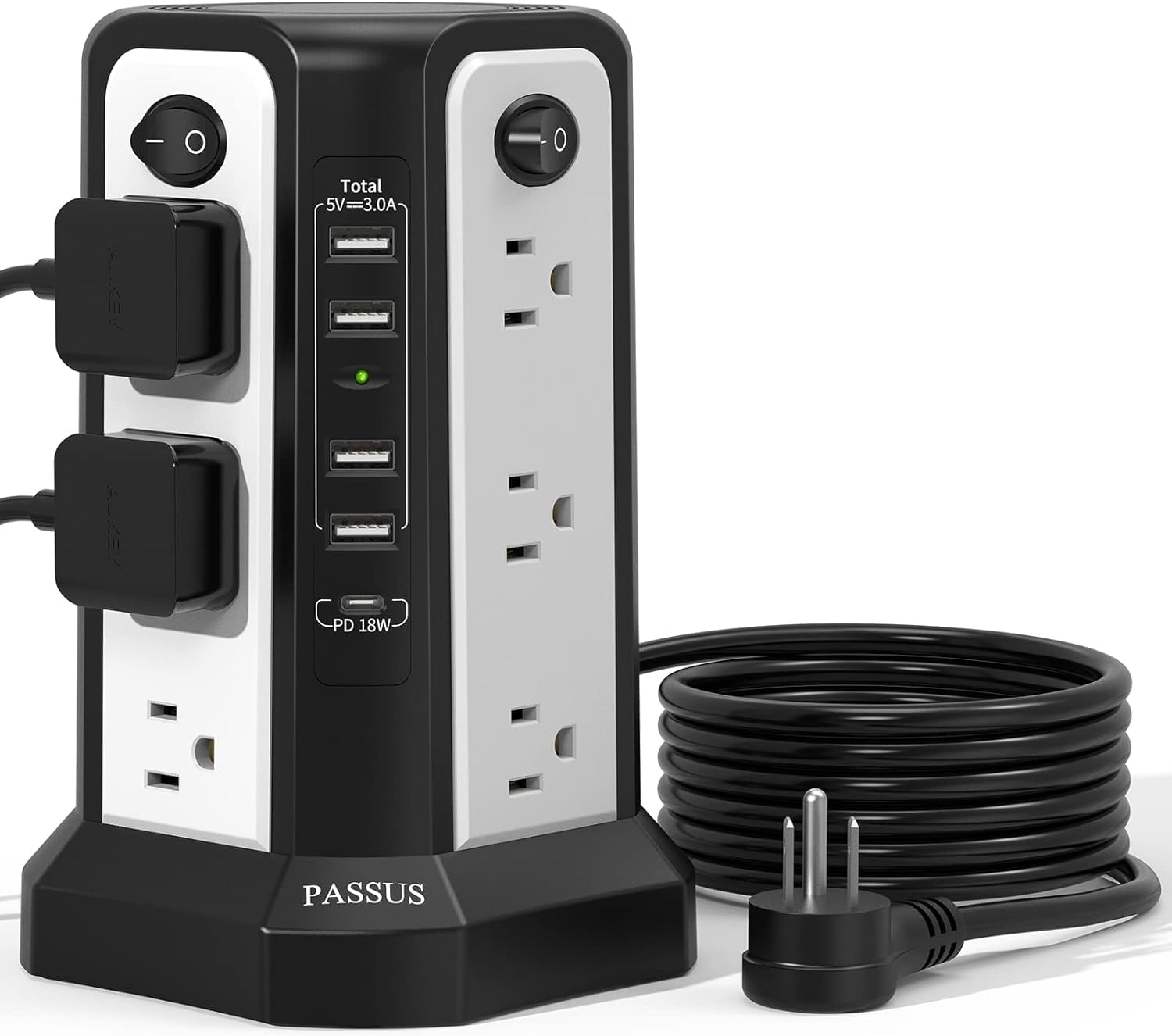 Tower Surge Protector Power Strip, Upgrade Version 8.8ft Extension Cord With 12 AC Outlets 5 USB Charging Ports Surge Protection For Home Office DormRoom Gray For Business For Factory - View #4