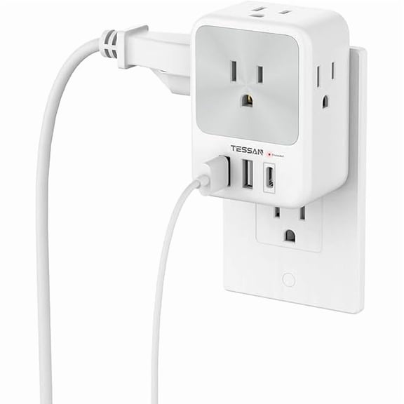Surge Protector Wall Outlet Extender, Multi Plug Outlet Splitter with 3 USB Charging Blocks(1 USB C), Multi Plug Wall Charger for Home, Office, School, College Dorm Essentials