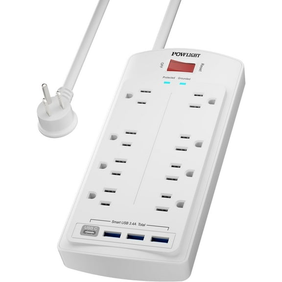 Surge Protector with USB, 8 Widely Spaced Outlets and 4 USB Ports (1 USB-C), 6FT Cord, 2700J, for Home Office Electronics, ETL