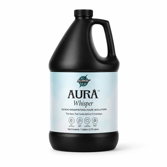 SurgeFX Aura Whisper Fast-Dissipating Water-Based Haze Fluid, 1 Gallon - Light Haze Juice for Theater, Photo & Lasers