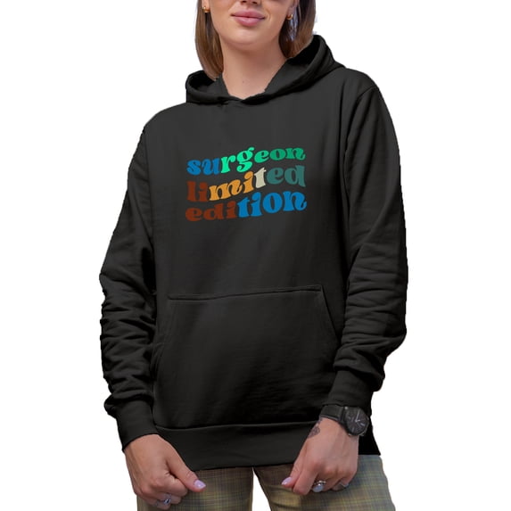 Surgeon Limited Edition, Medical Profession Themed, Groovy Retro Wavy Text Merch Gift, Black Hooded Sweatshirt or Hoodie, Small
