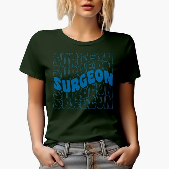Surgeon, Medical Profession Themed, Groovy Retro Wavy Text Merch Gift, Military Green T-Shirt, Medium