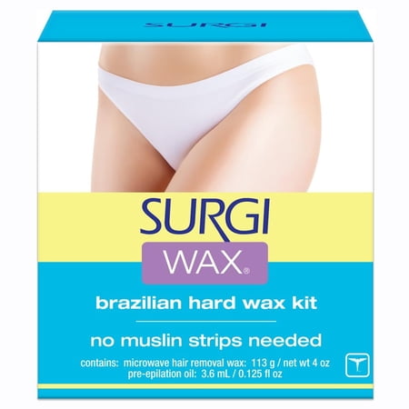 Surgi Wax Brazilian Hard Wax Kit for Private Parts, Hair Removal, 4 oz