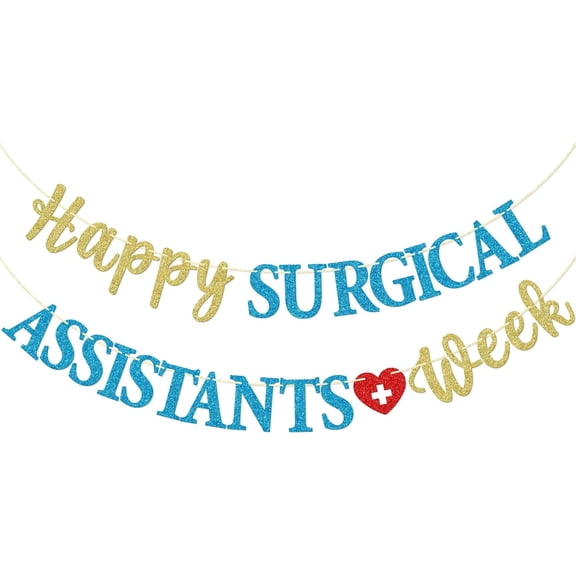 Surgical Assistants Week Banner, Surgical Assistants Appreciation Week Decorations, Pre-strung Surgical Assistants Week Party Decorations, Gold and Blue Glitter
