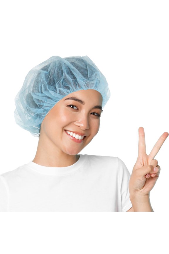 Blue Disposable Bouffant Caps, Polypropylene Hair Nets, 100 Count, 24 in