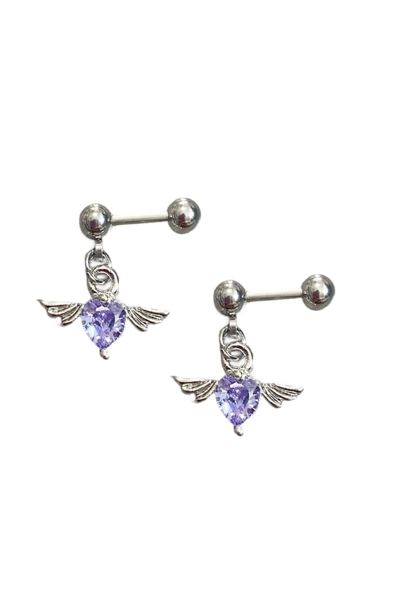 Surgical Grade Steel Heart Wing Design Earrings Allergy Safe Ear Studs Trendy Accessory For Sensitive Skin